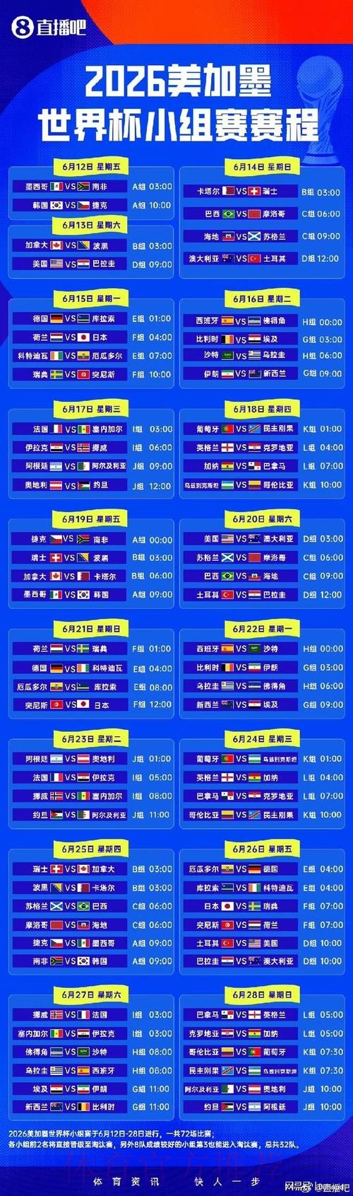 2026世界杯小组赛赛程实时更新全程直播查询入口 2026世界杯小组赛赛程实时更新全程直播查询入口